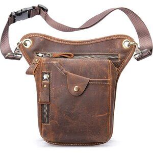 💫 Men Brown Leather Waist Pack Genuine Belt Multi-Purpose MotorcycleBike Hiking